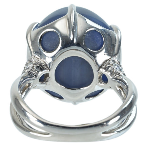Pre-owned PT900 Star Sapphire Ring, 38.18ct, D0.18ct, GRJ Sorting, 15.5g, #12.5 