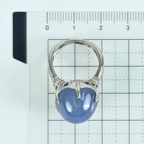 Pre-owned PT900 Star Sapphire Ring, 38.18ct, D0.18ct, GRJ Sorting, 15.5g, #12.5 