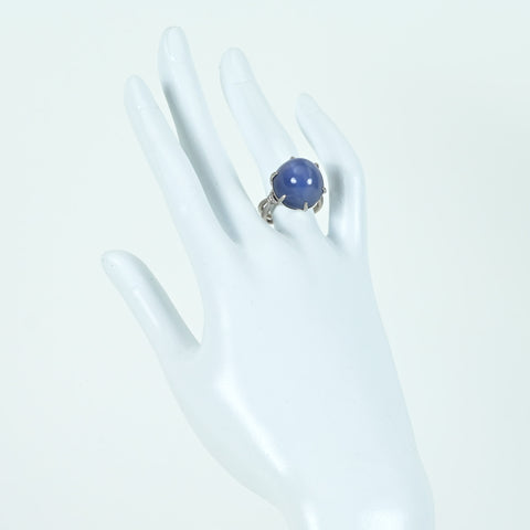 Pre-owned PT900 Star Sapphire Ring, 38.18ct, D0.18ct, GRJ Sorting, 15.5g, #12.5 