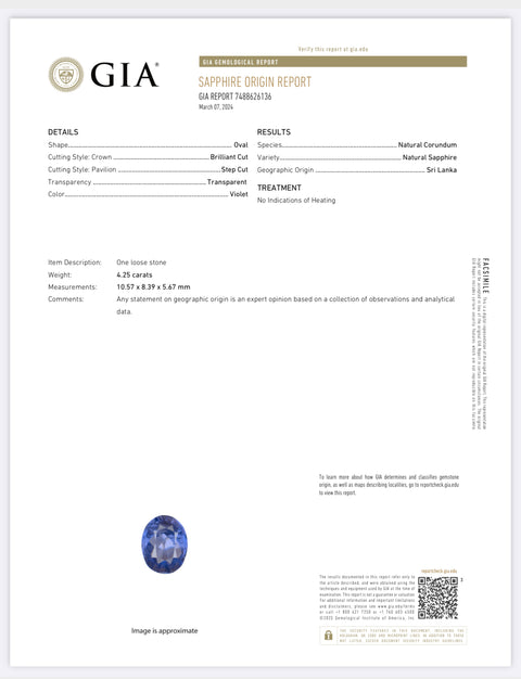 【中古】PT950 SAPPHIRE RING スリランカ産非加熱サファイアリング S4.25ct D1.63ct GIA鑑別書 6.0g #11.5