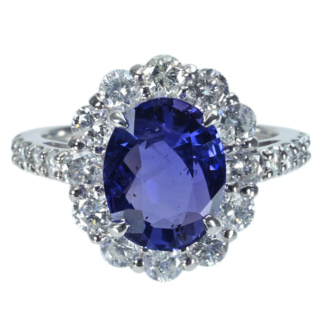 【中古】PT950 SAPPHIRE RING スリランカ産非加熱サファイアリング S4.25ct D1.63ct GIA鑑別書 6.0g #11.5
