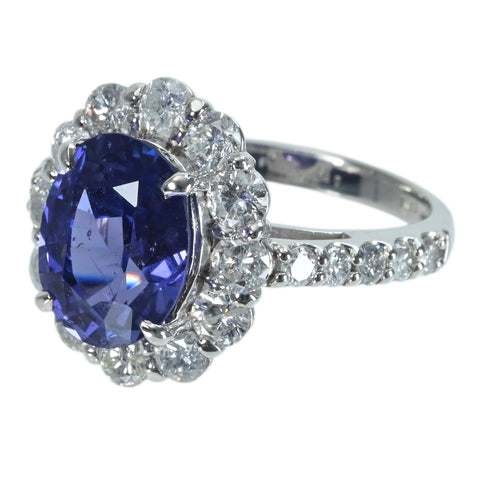 【中古】PT950 SAPPHIRE RING スリランカ産非加熱サファイアリング S4.25ct D1.63ct GIA鑑別書 6.0g #11.5