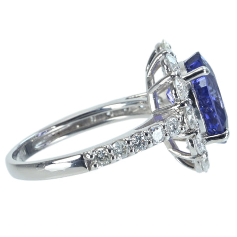 【中古】PT950 SAPPHIRE RING スリランカ産非加熱サファイアリング S4.25ct D1.63ct GIA鑑別書 6.0g #11.5