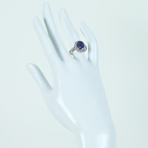 【中古】PT950 SAPPHIRE RING スリランカ産非加熱サファイアリング S4.25ct D1.63ct GIA鑑別書 6.0g #11.5