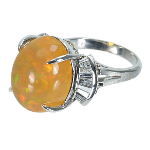 【中古】PT900 MEXICO OPALメキシコオパールリング OP11.1ct D0.36ct 11.9g #10