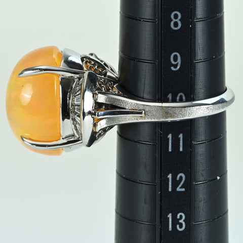 【中古】PT900 MEXICO OPALメキシコオパールリング OP11.1ct D0.36ct 11.9g #10