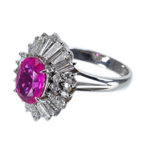 【中古】PT900 Myanma RUBY RING ビルマ産非加熱ルビーリング R1.92ct D1.15ct GIA鑑別書 9.3g #11.5