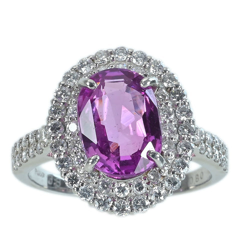 【中古】 PT950 PINK SAPPHIREピンクサファイアリング PS3.83ct D0.80ct ソーティング 5.4g #12