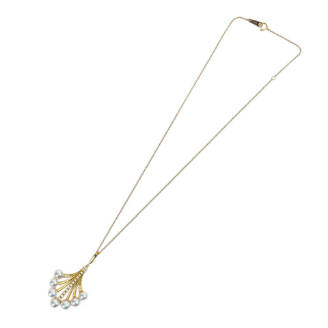 【中古】MIKIMOTOミキモト K18YG AKOYA PEARL NECKLACE アコヤパール＆ダイヤモンドペンダントネックレス  8.5g ソーティング ONE PRICE