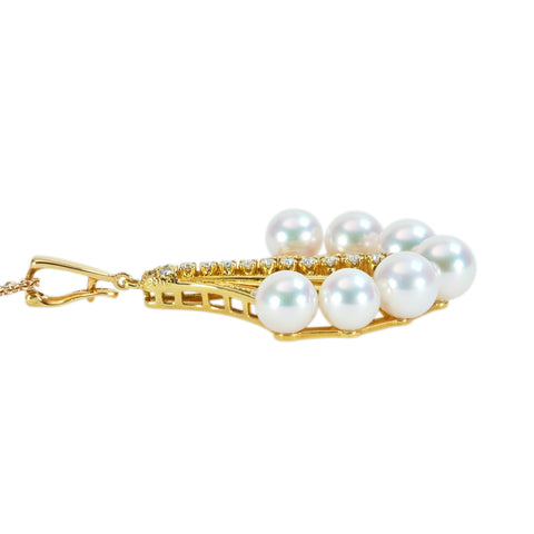 【中古】MIKIMOTOミキモト K18YG AKOYA PEARL NECKLACE アコヤパール＆ダイヤモンドペンダントネックレス  8.5g ソーティング ONE PRICE