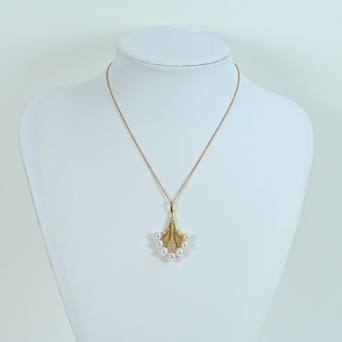 【中古】MIKIMOTOミキモト K18YG AKOYA PEARL NECKLACE アコヤパール＆ダイヤモンドペンダントネックレス  8.5g ソーティング ONE PRICE