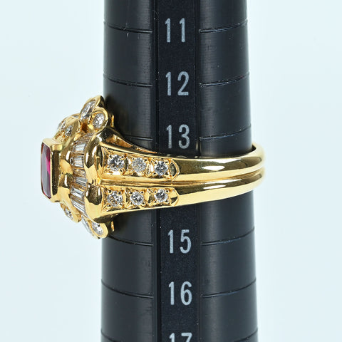 【中古】K18YG RUBYルビーリング R0.79ct D1.27ct 9.2g #14