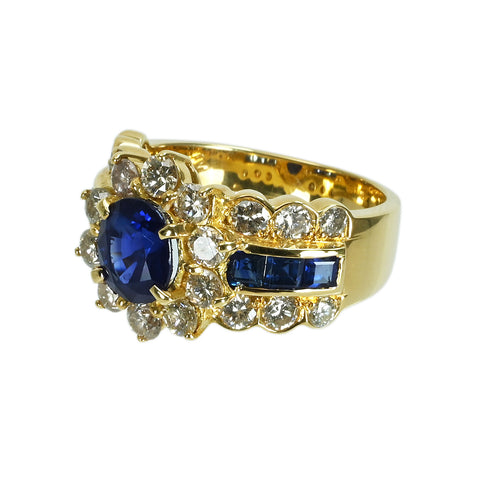 【中古】 K18YG SAPPHIRE RING サファイアリング S1.59ct S0.91ct D1.62ct 9.3g #11.5