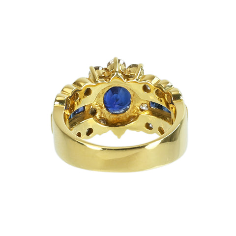 【中古】 K18YG SAPPHIRE RING サファイアリング S1.59ct S0.91ct D1.62ct 9.3g #11.5