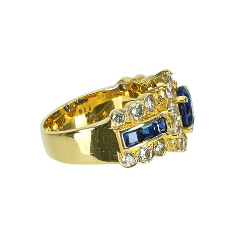 【中古】 K18YG SAPPHIRE RING サファイアリング S1.59ct S0.91ct D1.62ct 9.3g #11.5