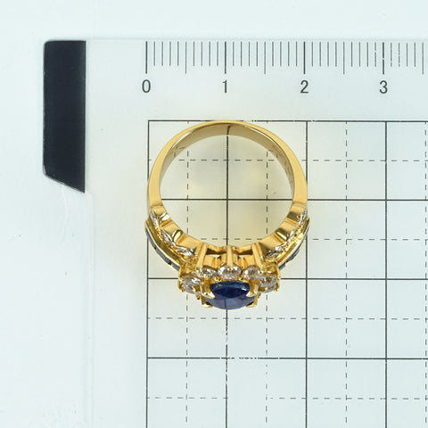 【中古】 K18YG SAPPHIRE RING サファイアリング S1.59ct S0.91ct D1.62ct 9.3g #11.5