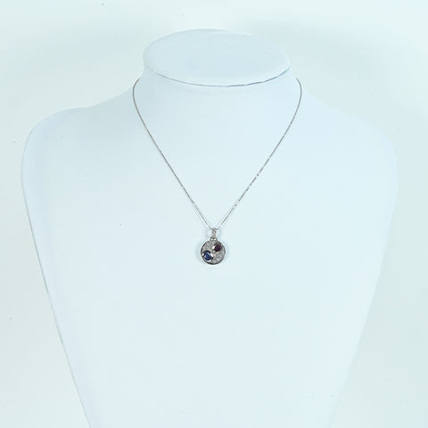 【中古】K18WG MULTI ルビー・サファイアペンダントネックレス D0.45ct 6.5g