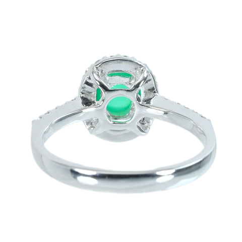 【中古】K18WG EMERALDエメラルドキャッツアイリング EC0.68ct D0.33ct 3.5ｇ #13.5