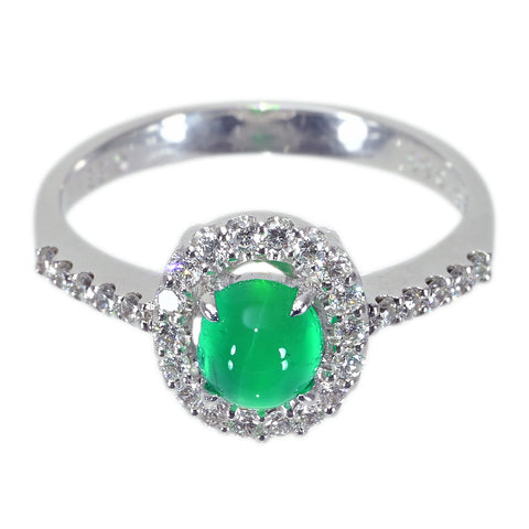 【中古】K18WG EMERALDエメラルドキャッツアイリング EC0.68ct D0.33ct 3.5ｇ #13.5