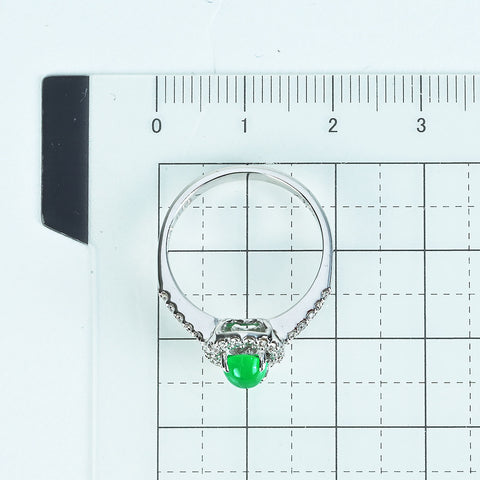 【中古】K18WG EMERALDエメラルドキャッツアイリング EC0.68ct D0.33ct 3.5ｇ #13.5