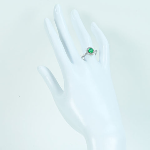 【中古】K18WG EMERALDエメラルドキャッツアイリング EC0.68ct D0.33ct 3.5ｇ #13.5