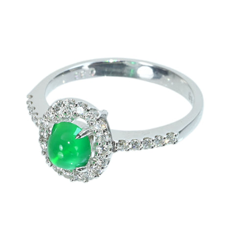 【中古】K18WG EMERALDエメラルドキャッツアイリング EC0.68ct D0.33ct 3.5ｇ #13.5