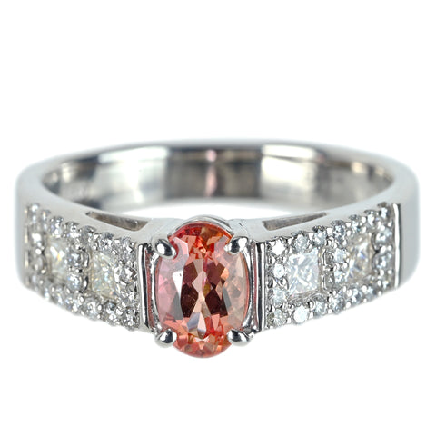 【中古】PT900 topaz インペリアルトパーズリング T0.77ct D0.60ct 6.2g #14