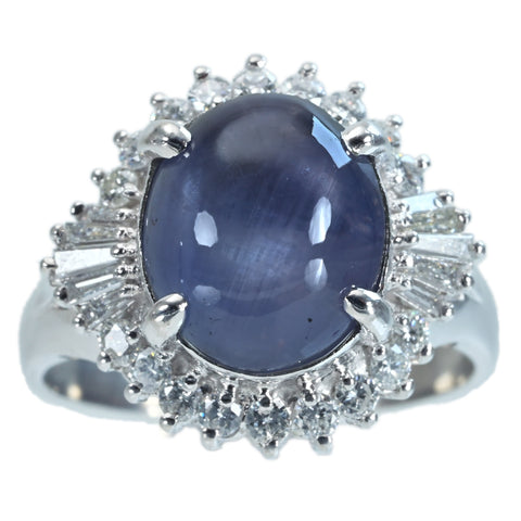 [Pre-owned] PT900 Star Sapphire Ring, 7.92ct Stone, 0.57ct Stone, 8.8g, #14 