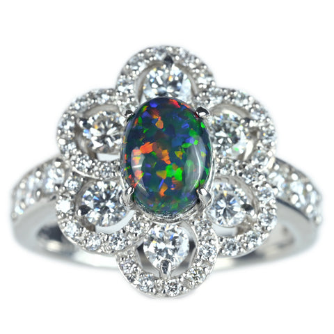 【中古】PT950 ブラックオパールリング BO1.21ct D1.11ct 8.9g #11.5