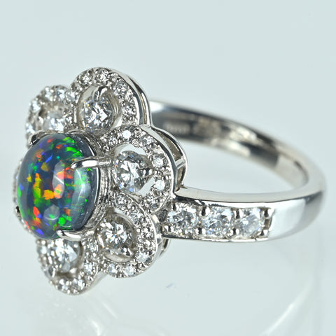 【中古】PT950 ブラックオパールリング BO1.21ct D1.11ct 8.9g #11.5