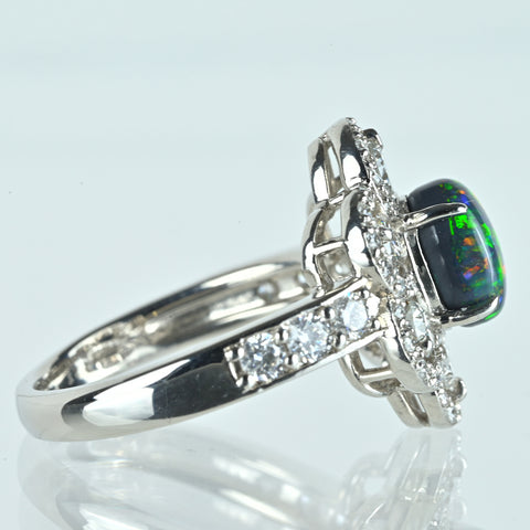 【中古】PT950 ブラックオパールリング BO1.21ct D1.11ct 8.9g #11.5