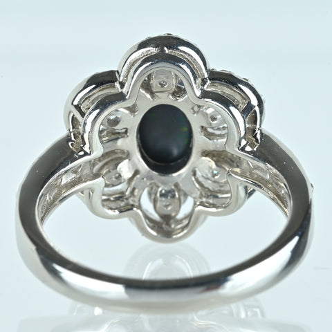 【中古】PT950 ブラックオパールリング BO1.21ct D1.11ct 8.9g #11.5