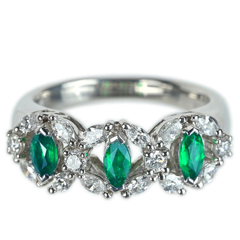 【中古】PT900 EMERALD エメラルドリング E0.45ct D0.70ct 7.8g #13