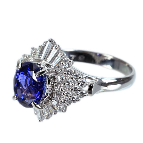 【中古】PT900 NO HEAT SAPPHIRE RING マダガスカル産 非加熱サファイアリング S2.79ct D0.68ct GIA鑑別書 6.4g #13.5