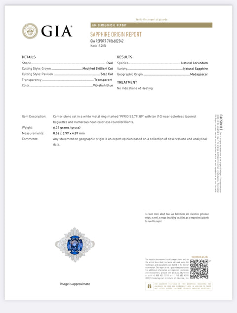 【中古】PT900 NO HEAT SAPPHIRE RING マダガスカル産 非加熱サファイアリング S2.79ct D0.68ct GIA鑑別書 6.4g #13.5