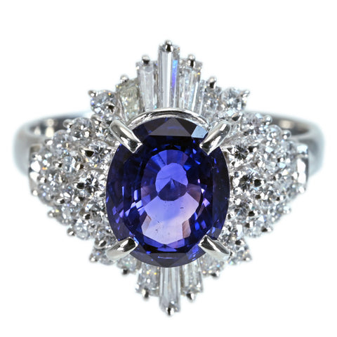 【中古】PT900 NO HEAT SAPPHIRE RING マダガスカル産 非加熱サファイアリング S2.79ct D0.68ct GIA鑑別書 6.4g #13.5