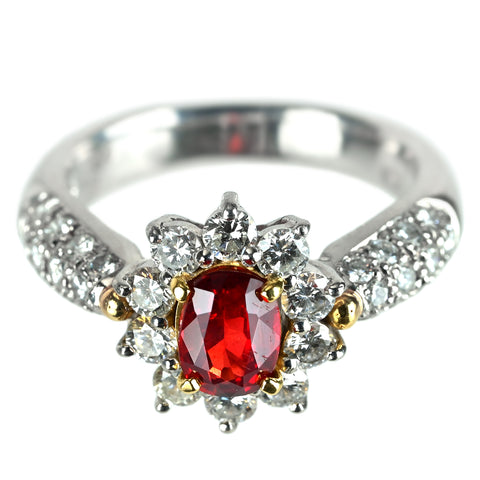 【中古】PT900/K18 SPINEL レッドスピネルリング RS0.762ct D0.94ct CGLソーティング 7.4g #10.5