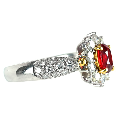 【中古】PT900/K18 SPINEL レッドスピネルリング RS0.762ct D0.94ct CGLソーティング 7.4g #10.5