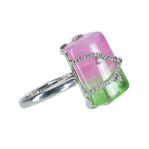 [Used] SONORE PT900 TOURMALINE Watermelon Tourmaline Ring, T51.7ct, D0.05ct, 21.2g, #14 
