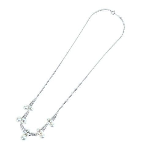 【中古】MIKIMOTO ミキモト K18WG AKOTYA PEARL DAIMOND NECKLACEアコヤパール/ダイヤモンドネックレス P3.8-7.5mm 19.3g ONE PRICE