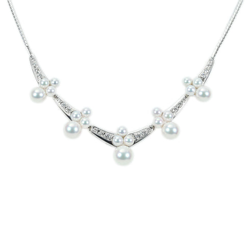 【中古】MIKIMOTO ミキモト K18WG AKOTYA PEARL DAIMOND NECKLACEアコヤパール/ダイヤモンドネックレス P3.8-7.5mm 19.3g ONE PRICE