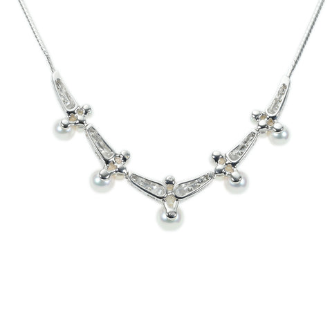 【中古】MIKIMOTO ミキモト K18WG AKOTYA PEARL DAIMOND NECKLACEアコヤパール/ダイヤモンドネックレス P3.8-7.5mm 19.3g ONE PRICE