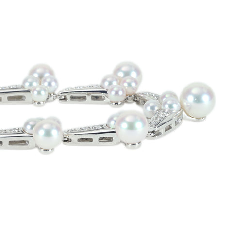 【中古】MIKIMOTO ミキモト K18WG AKOTYA PEARL DAIMOND NECKLACEアコヤパール/ダイヤモンドネックレス P3.8-7.5mm 19.3g ONE PRICE