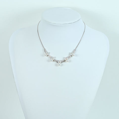 【中古】MIKIMOTO ミキモト K18WG AKOTYA PEARL DAIMOND NECKLACEアコヤパール/ダイヤモンドネックレス P3.8-7.5mm 19.3g ONE PRICE