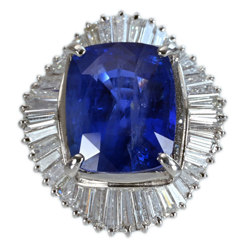 Pre-owned PT900 No Heat Sapphire Ring, Sri Lankan, Unheated Sapphire, S13.81ct, D2.89ct, Royal Blue, GRS Certificate, 16.6g, #11 