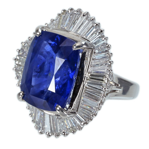 Pre-owned PT900 No Heat Sapphire Ring, Sri Lankan, Unheated Sapphire, S13.81ct, D2.89ct, Royal Blue, GRS Certificate, 16.6g, #11 