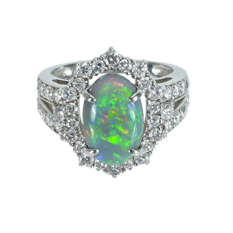 【中古】PT950 BLACK OPAL ブラックオパールリング BO3.08ct D1.47ct 7.8g #11.5