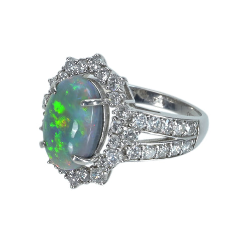 【中古】PT950 BLACK OPAL ブラックオパールリング BO3.08ct D1.47ct 7.8g #11.5