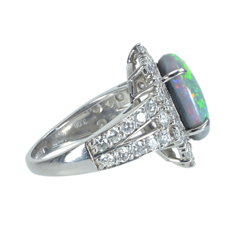 【中古】PT950 BLACK OPAL ブラックオパールリング BO3.08ct D1.47ct 7.8g #11.5