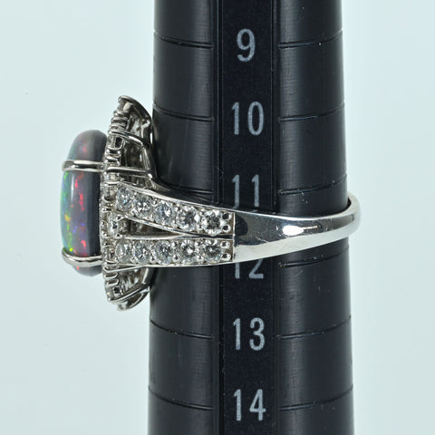 【中古】PT950 BLACK OPAL ブラックオパールリング BO3.08ct D1.47ct 7.8g #11.5